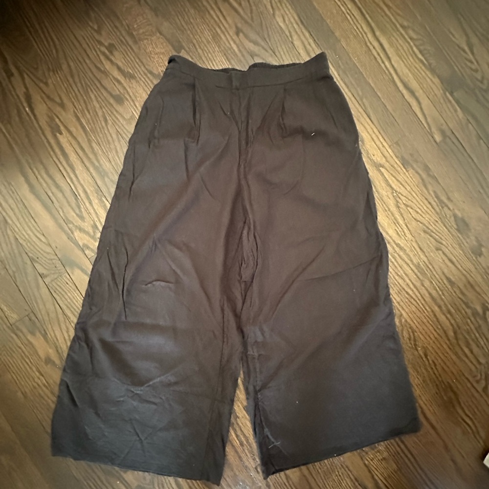 Banana Republic Crop Wide-Leg Black Linen Pants